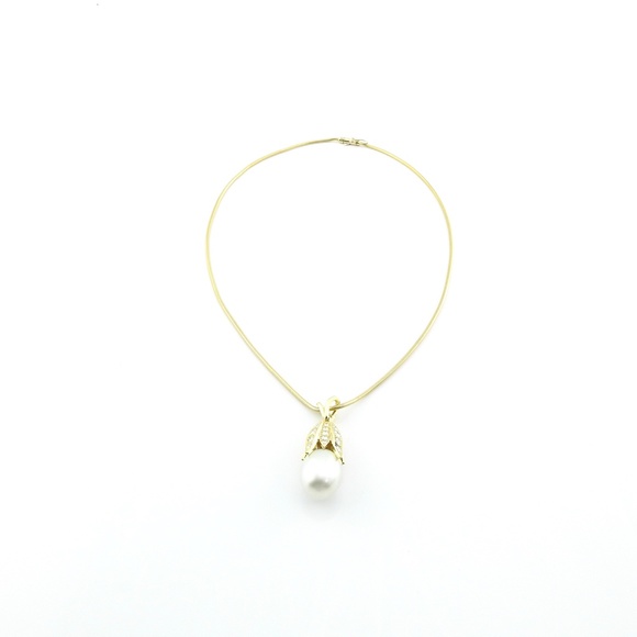 Vintage 18K Yellow Gold Pearl and Diamond Bell Flower Pendant Necklace #1469 - Picture 2 of 9